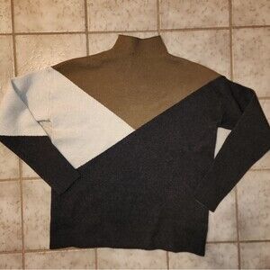 Tahari Womens Mock Neck Knit Sweater Career Office Sz XS Colorblock Green White